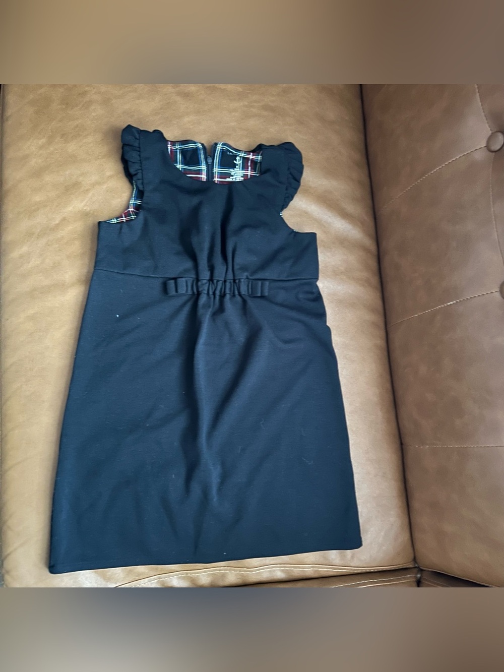 Land’s End Girls Sz 6 Black School Uniform Jumper Sleeveless Dress Plaid Lining
